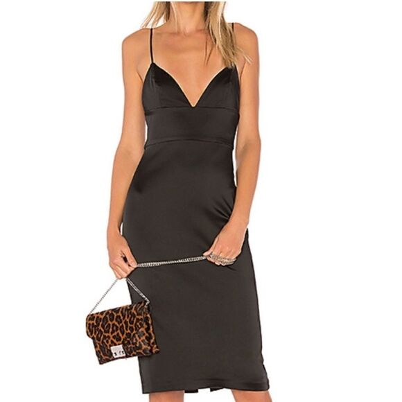 NEW AMANDA UPRICHARD Black Satin Midi Dress - Picture 1 of 3